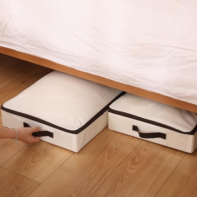 Home Organization and Storage with Sturdy Sidewalls & Bottom, Pack of 3 | Heavy Duty Storage Bins, Tear-Proof Drag-Resistant, Ideal for Apartment, Dorm, Bedroom, Attic, Stackable (Beige, 29.5x15x4")