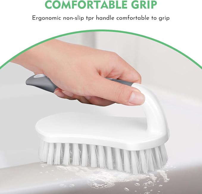 SetSail Scrub Brush, Heavy-Duty Scrub Brushes for Cleaning Gray White | Heavy-Duty Scrub Brushes for Cleaning Shower, Bathroom, Carpet, Kitchen and Bathtub Scrubber - 4 Pack