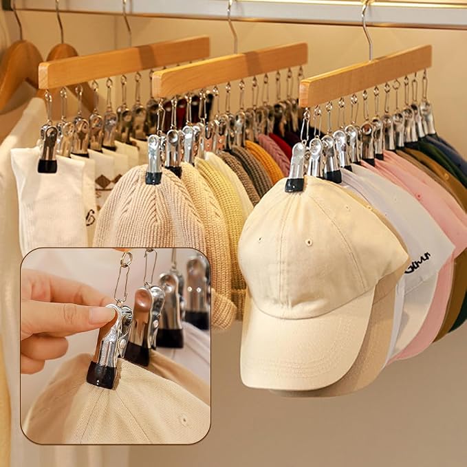 Closet Organizer with 10 Clips, Space Saving Hanging Closet Organizer, Space-Saving Hat Scarf Clothespins for Jeans Skirts Socks Pant Hangers with Clips (Black-12 Clip, 2PCS)