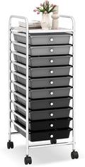 LDAILY 10-Drawer Rolling Storage Cart, Rolling Storage Cart, Storage Organizer on Wheels, Metal Frame, Scrapbook Paper Tools, Suitable for Office School, Classroom (Gradient Grey, 10 Drawer)