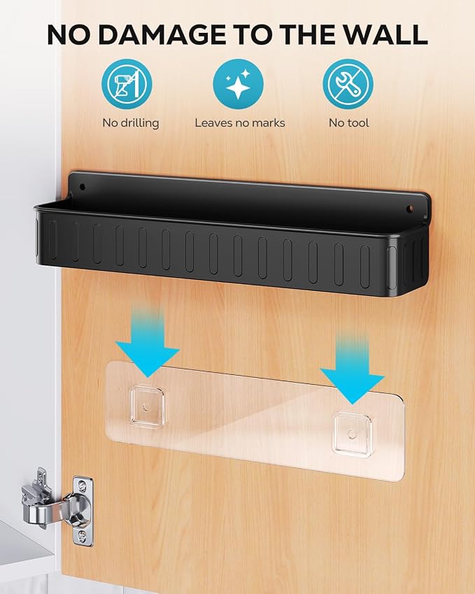 Nieifi Spice Rack Wall Mount, 4 Pack, Black, 2 Inch Depth, Screw or Adhesive Installation, Spice Rack Organizer for Small Spice Jars, Suitable for Kitchen Cabinet or Pantry Door