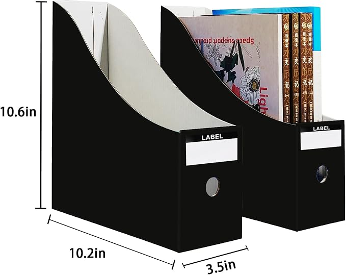 Limitliho 6 Pack Black Cardboard Magazine Holder for Desk, Book Bins for Classroom Library,Office,Home, 10.6" H x 10.2" L x 3.5" W in Magazine File Holder