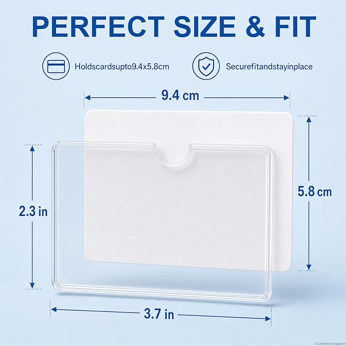 100 Pack Clear Self Adhesive Business Card Pockets, 2.5 x 3.7 inch | Clear top opening adhesive card holders for business cards, storage bin labels, shelf tags, and shop organization