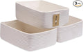 MiniArk Large Shallow Organizing Baskets 15x11x5.1 Inches - Rope Woven Storage Bins for Bathroom, Shelves, Cube Closet, Off White 3 Packs