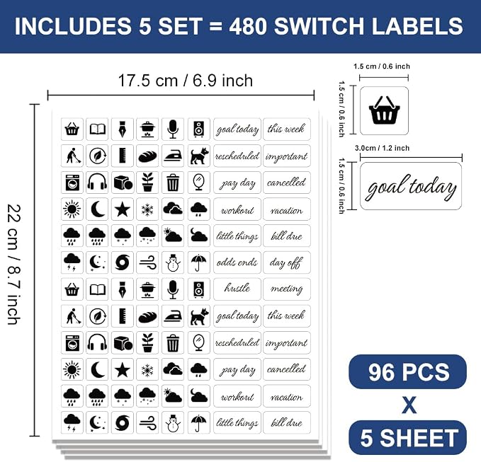 600 Pcs Planner Stickers, 0.6 x 0.6 Inch Mini Icons Daily Stickers Calendar Sticker Essentials Planner Sticker for Home Use, Decorating, Planning, Scrapbooking