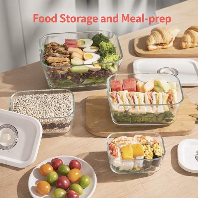 Glass Vacuum Seal Containers for Food Storage (3pcs set) | Works with most Handheld Vacuum Sealer
