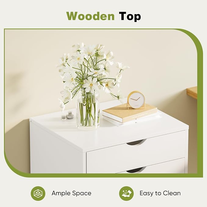 Sweetcrispy 7 Drawer Rolling Storage Cabinet, Wood Under Desk Mobile Dresser with Wheels, Small Organizer Chest for Home Office, Bedroom, Rolling Vertical Organizer for Home Office, White