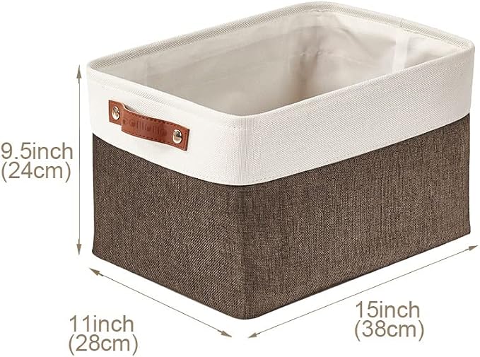 DECOMOMO Storage Bins, Large Fabric Storage Baskets for Shelves, Decorative Linen Closet Organizer, 15 x 11 x 9.5 inches (Brown & White, 4 Pack)