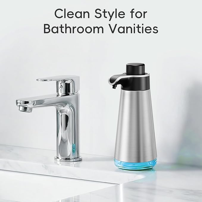 BYUNER Foaming Soap Dispenser for Bathroom & Kitchen, 15 fl oz Refillable Foam Soap Dispenser with Rust-Free Plastic Pump, Metal Look Countertop Soap Dispenser, Hand Soap Dispenser, Brushed Silver