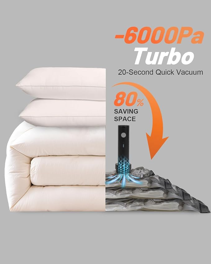 Numola 15 Pack Space Saver Vacuum Storage Bags with 6000Pa Wireless Air Pump for Clothes Comforters, 5 Jumbo+5 Medium+5 Small Storage Bags Vacuum Sealed, Compression Packing Ziplock Bags for Suitcase