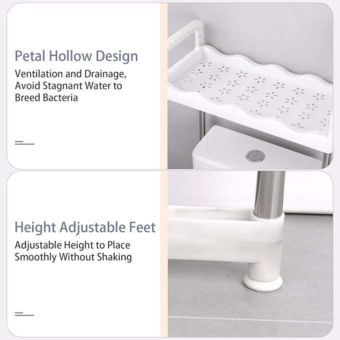 SIDIANBAN 3-Tier Over The Toilet Storage Shelf, Freestanding Bathroom Space Saver Organizer with 3 Hooks, Multipurpose Above Toilet Rack for Bathroom, Restroom, Laundry (3-Tier)