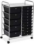 RELAX4LIFE 15 Drawer Rolling Storage Cart, Mobile Drawer Carts for Craft Art Supply Paper Salon, Utility Cart on Wheels for Classroom Teacher School Office, Rolling Cart with Drawers (Black)