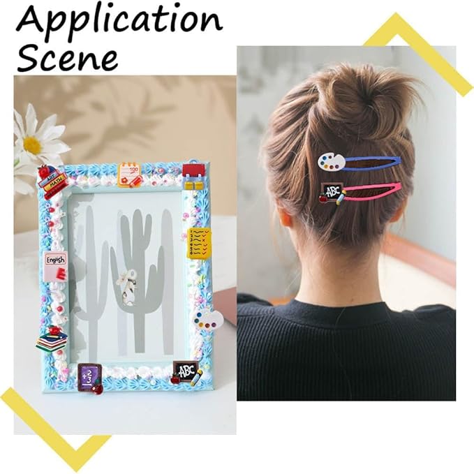 SUNNYCLUE 1 Box 48Pcs School Resin Charms Flatback Teacher Cabochons Chalkboard Backpack Books Pencil Flat Back Cabochon Teacher Appreciation Crafts for Jewelry Making DIY Scrapbooking Embellishments