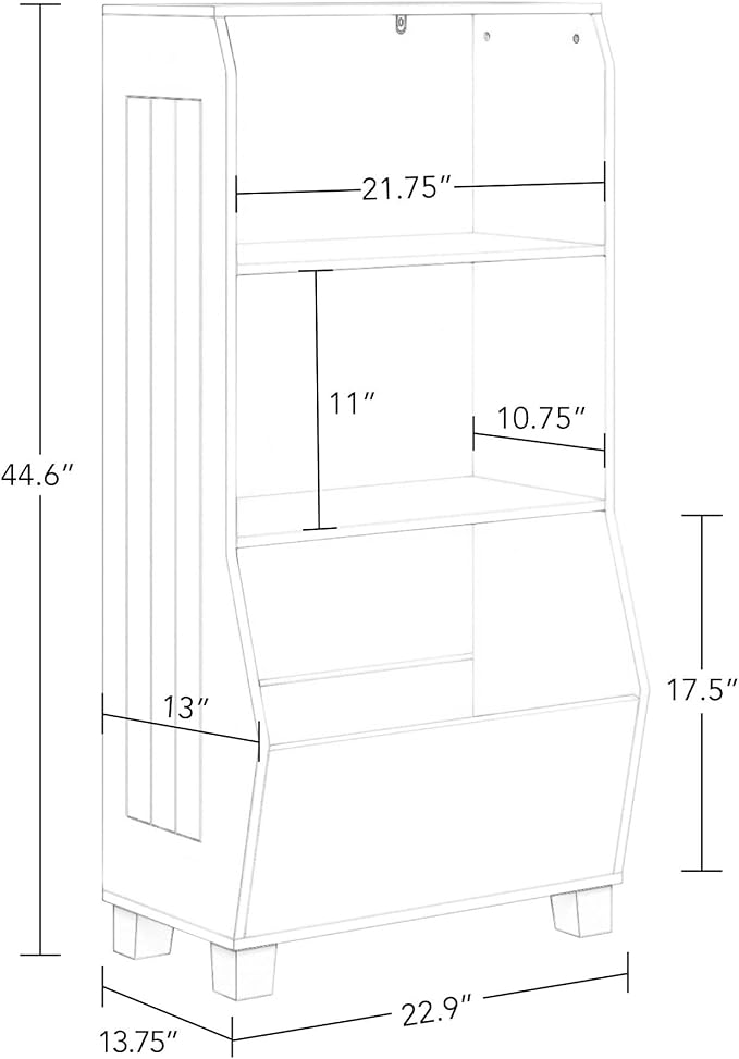 RiverRidge Kids Bookshelf with Veggie Storage and 2 Open Shelves and 2 Gray Fabric Bins - Kids Storage Organizer, Toy Shelf & Book Shelf with Deep Veggie Bin and Top Toy Display Area