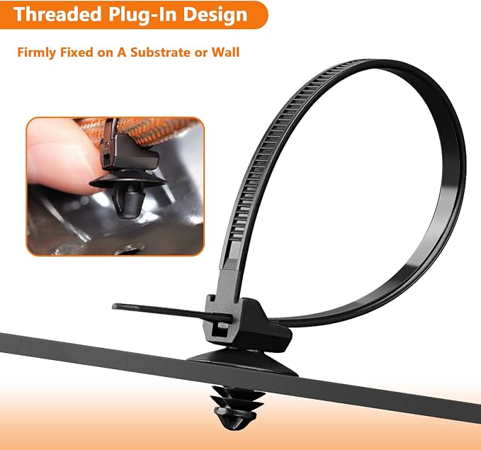 Fir Tree Push Mount Zip Ties 8 Inch Threaded Automotive Fuel Line Cable Ties Nylon Wire Holder 8.3"x0.22" 50Pcs