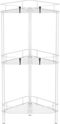 HuggieGems 3 Tier Floor Standing Corner Shower Caddy Organizer Shelf with Hooks, Bathroom Shelves Stand Rack, White