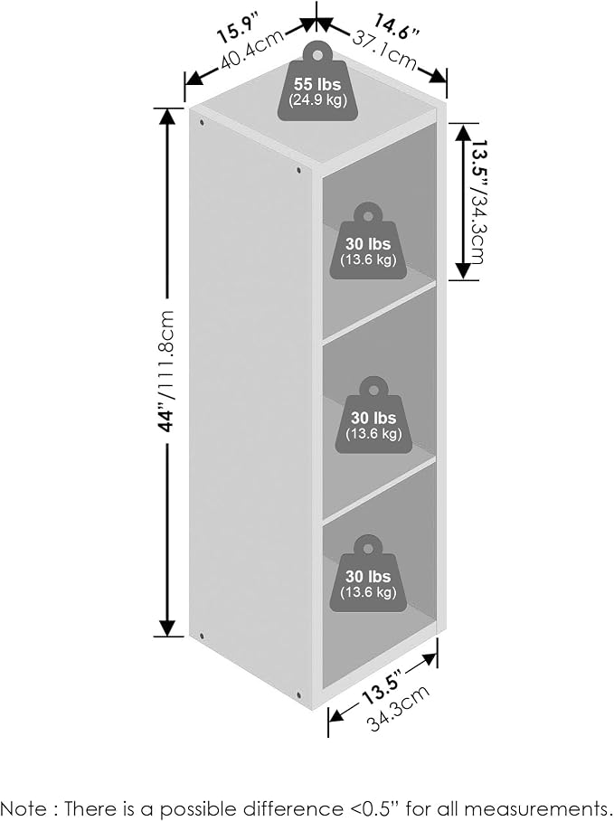 Furinno Cubic Extra Thick 3-Cube Closet Organizers and Storage, White | 14.6 x 16 x 44 in, Open Shelf Closet Storage, Closet Organizer, for Wardrobe, Bedroom, Living Room