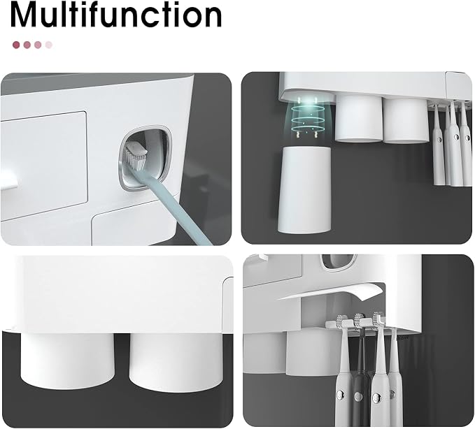 iHave Toothbrush Holders Wall Mounted with Toothpaste Dispenser & 3 Cups | All-in-One Bathroom Organizer: 3 Cups, 6 Slots, Toothpaste Dispenser, Large Tray & Drawer. Wall Mount, No Drilling Required