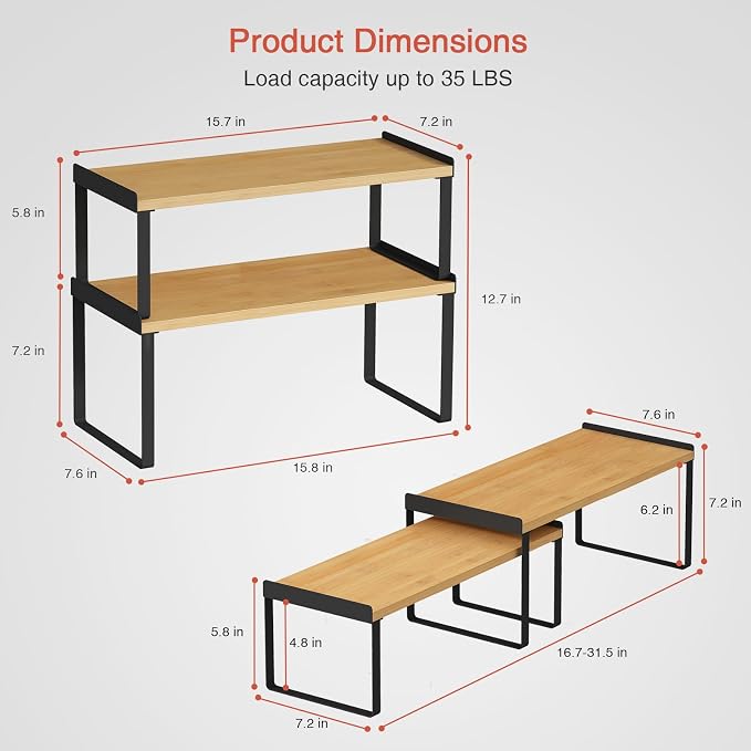 Goozii Kitchen Cabinet Shelf Organizer Set of 4, Stackable Cabinet Shelves Riser for Plates Dishes Cups Mugs Spices, Pantry Cupboard Cabinet Organizers and Storage Shelves Rack Insert for Counter