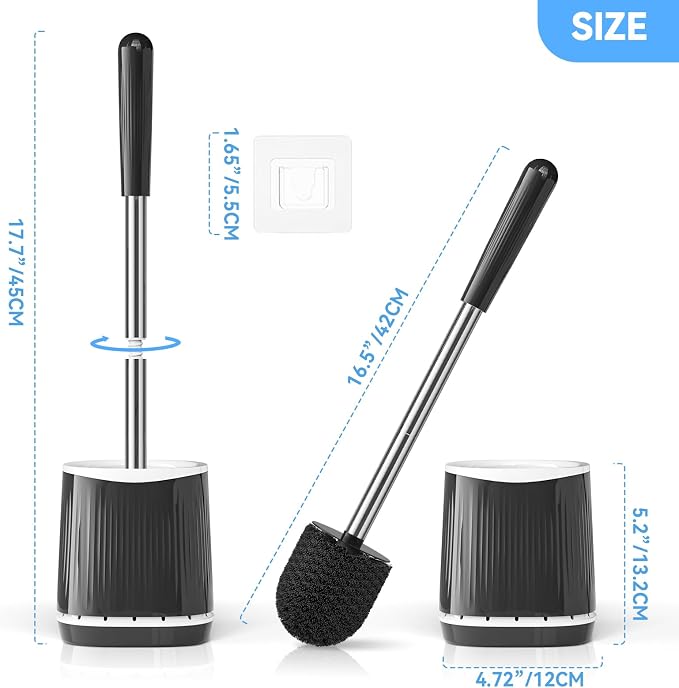 TRENTI Toilet Brush and Holder Set - Bristles Bowl Brush Head with Ventilated Holder, Wall Mounted Compact Set for Bathroom Deep Cleaning
