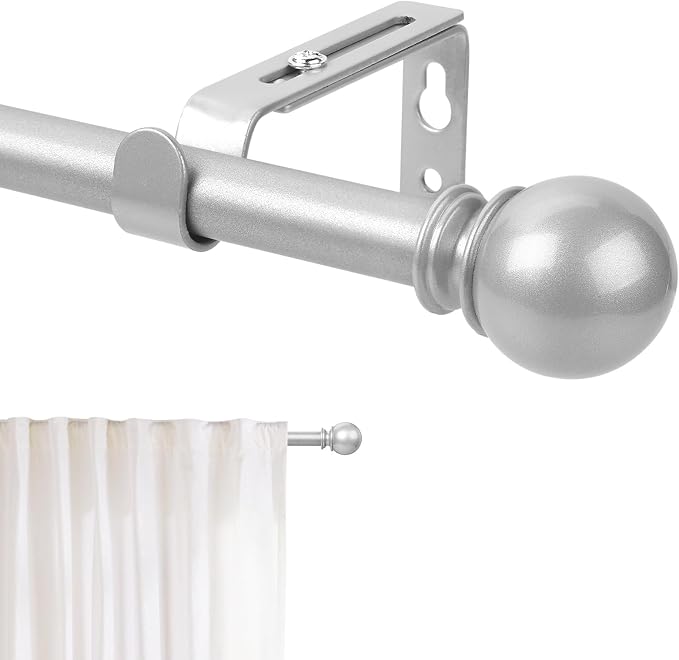 Silver Curtain Rod for Windows 30 to 60 Inch, 5/8 Inch Diameter Adjustable Curtain Rods With Brackets, Heavy Duty Easy to Install, Suitable for Bedrooms and Outdoor