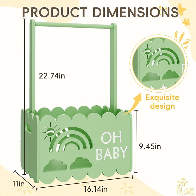 Wooden Baby Shower Crate Closet, Wooden Baby Shower Crate Closet, Boys and Girls for Baby Shower Wooden Basket Gifts, Welcome Baby Gifts, Suitable for Pregnancy Glfts for New Parent (Green)