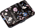 Coco Rossi Credit Card Holder RFID Aluminum Small Mini Wallet Women | Metal Wallet, Business Cards Holder, ID Case, Slim Sleeves, Womens Girls Gift, Carry Proof Wallets for Travel, Black Daisy