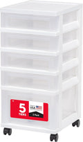 IRIS USA 5-Drawer Rolling Storage Cart with Organizer Top, White/Clear | Keep craft supplies, office essentials, classroom items, and accessories organized with easy-access drawers for daily use