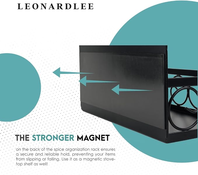 LEONARDLEE Magnetic spice Rack, Stronger Magnet to use on refrigereator with Wall Mount Option, Perfect Space Saver for Kitchen- for Holding Spices, Jars, Bottle, cans (Pack of 2)