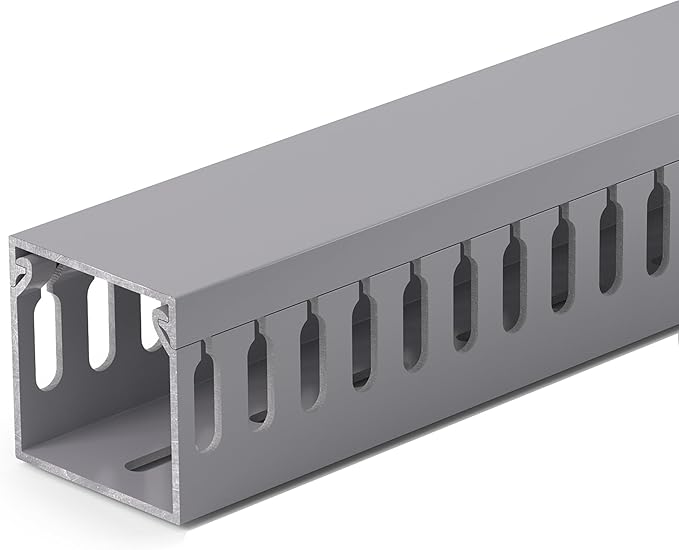 1.6"H x 1.6"W Cable Raceway, 12ft Under Desk Wire Management Channel, Black | Slotted Wire Duct, 4 Pack (3 ft Each), Heavy-Duty PVC Cable Management for Server Racks, Network Cables & Electrical Cabinets