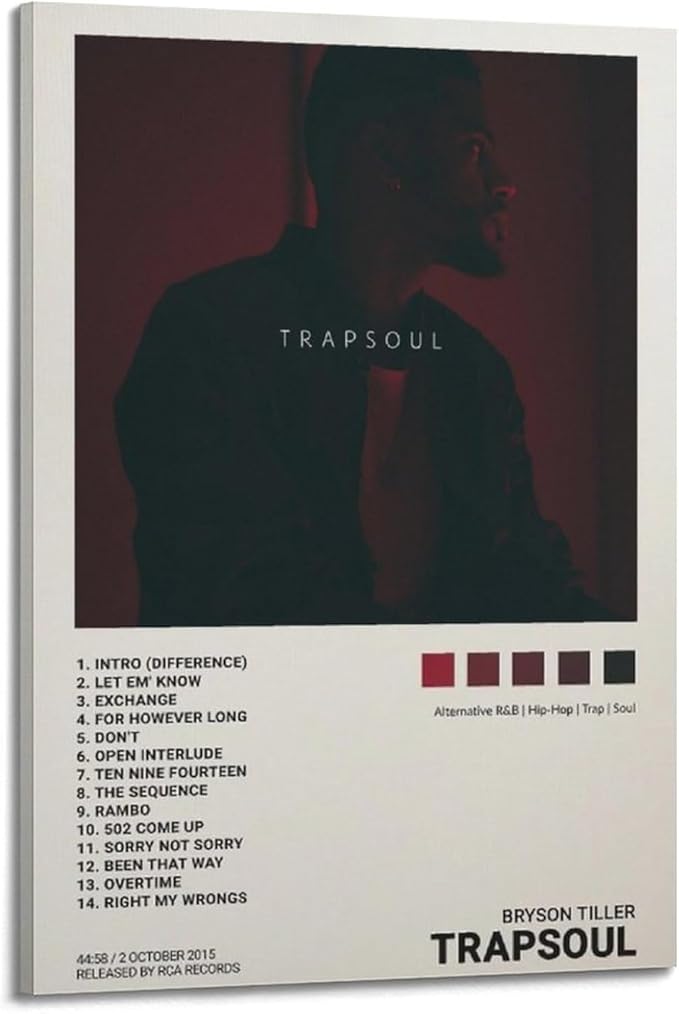 OrdaLi Bryson Poster Tiller Trapsoul Music Album Cover Canvas Poster Wall Art Decoration Print Picture Canvas Mural Suitable for Living Room Bedroom Decoration 12x18inch(30x45cm) Frame-style