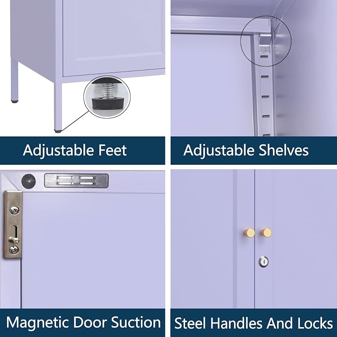 Lockable Metal Storage Cabinet with Adjustable Shelves, Multifunctional Versatile Storage Lockers, Durable Accent Sideboard for Entrance lingving Room Bathroom Purple 36" H X 31.5" W X 13.8" D