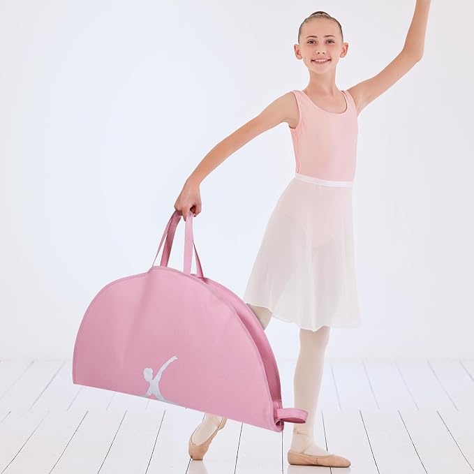 KEEGH 35 inch Girls Tutu Garment Bag Pancake Dance Bag, Pink | Foldable, with Handle Strap, Ballet Tutu Bag, Dance Costume Garment Bag for Hanging Clothes and Dance Competition