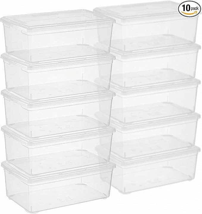 novelinks 10 Pack 6 Quart Stackable Shoe Storage Bins with Lids (Clear) | Clear Shoe Storage Boxes, Shoe Bins, Shoe Containers, Shoe Boxes Clear Plastic Stackable, Craft Organizers and Storage