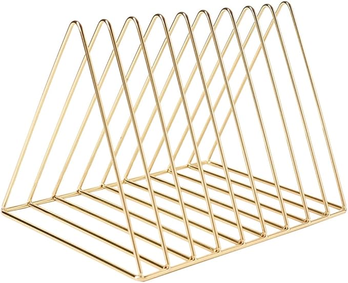 Sooyee 9 Slot Gold Magazine Holder, Desktop File Sorter Organizer Triangle Bookshelf Decor for Home Office, 10.2" L x 7" W x 6.9" H, Iron Wire