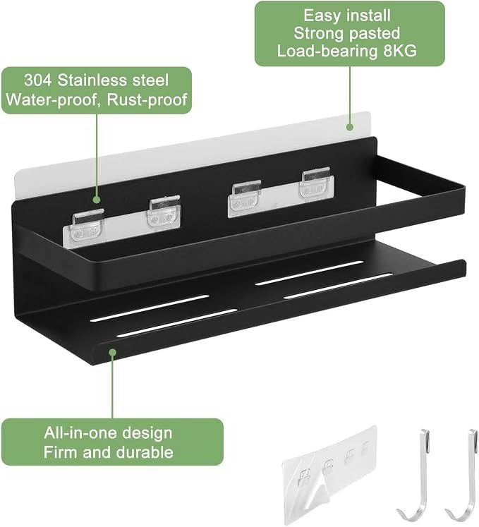 Spice Rack for Rrefrigerator Kitchen Home Organization and Storage Adhesive Rack (2 Pack,Black)