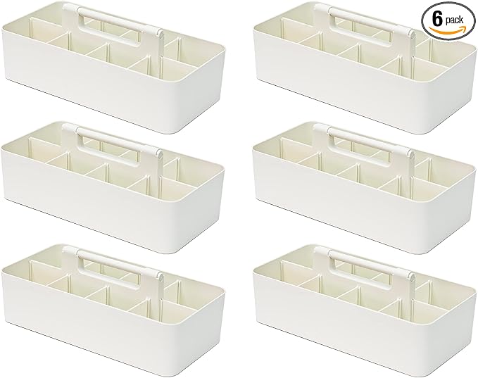 -Large Portable Caddy, DIY Dividers, 8 Compartments, School Office Supplies Home Business Organizer,Portable Basket with Handle Storage Organizer Modern Made in USA (6 PACK, Ivory)
