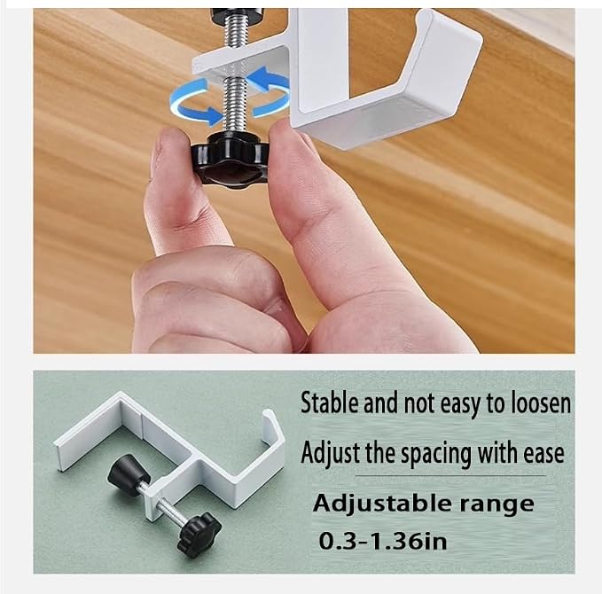 3 Pack Desk Bag Hook, Metal Hook Clamp (White-A) | Under Desk Mount Bag Hook Clamp, Desk Hook for Headphones, Backpack Hooks Clamp