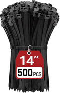 Zip Ties Heavy Duty 14 inch (500 Pack), Heavy Duty Cable Ties with 120 lb Tensile Strength for Outdoor Use, Black Wire Ties, Paloka