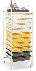 LDAILY 10-Drawer Rolling Storage Cart, Rolling Storage Cart, Storage Organizer on Wheels, Metal Frame, Scrapbook Paper Tools, Suitable for Office School, Classroom (Yellow, 10 Drawer)
