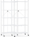 DEANIC 70.7" Tall Extra Large 5-Tier Folding Storage Shelf with Wheels, No Assembly Collapsible Metal Rack with Leveling Feet for Garage, Pantry, Basement, Vendor Display, Kitchen(White,2 Pack)
