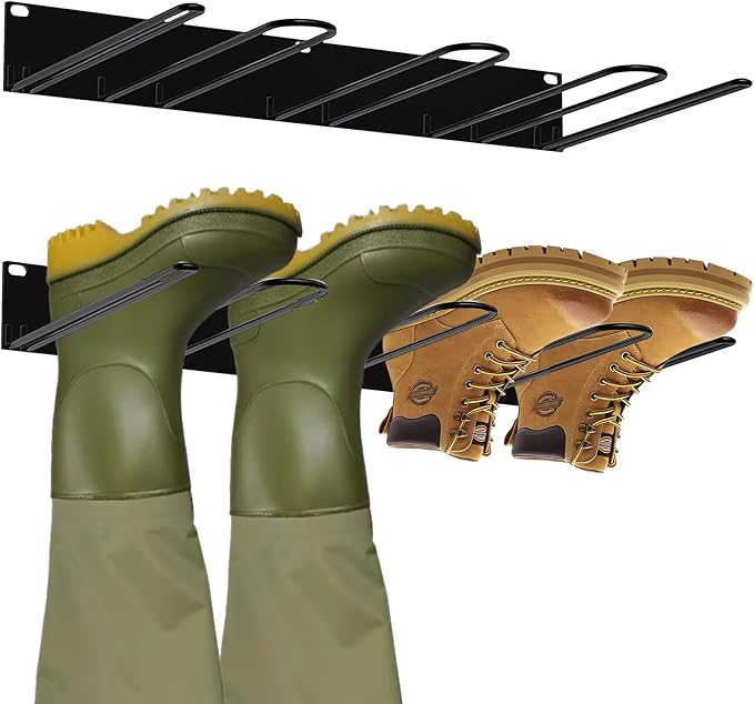 Boot Rack: Boot Hangers Wall Mount Holds 4 Pairs - Metal Wader Hangers Boots Storage Organizer Tall Boots Holder for Cowboy Garage Storage Closet Entryway Outdoor Drying, Black
