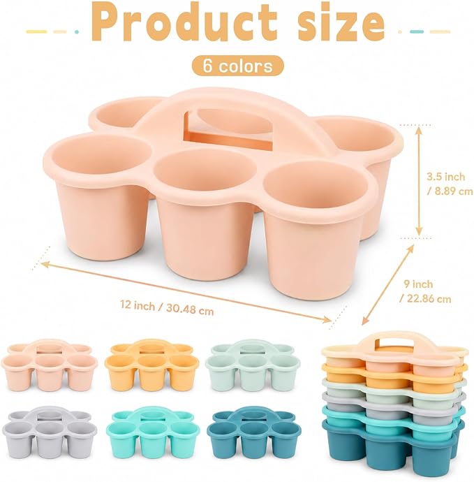 Plastic Caddy with Handle Set of 6 Classroom Caddy Organizer Cup Caddies Water Bottle Storage Crayon Caddies Plastic Cup Holder Drink Carrier for School Home Office Supplies (Boho)