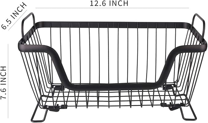 LOTTS Stackable wire basket for pantry, Metal Pantry basket, Storage Organizer Bin with Handles, Fruit basket for Kitchen Cabinets, Pantry, Closets, Bedrooms, Bathrooms (12.6×6.5×7.6")- 2 Pack
