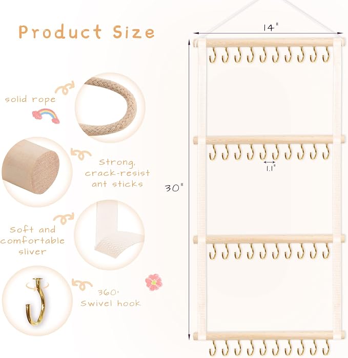 POVETIRE Headband Holder Head Bands Organizer for Girls, Headbands Hair Accessories Organizer Storage Wall Hanging Decor for Girls Room