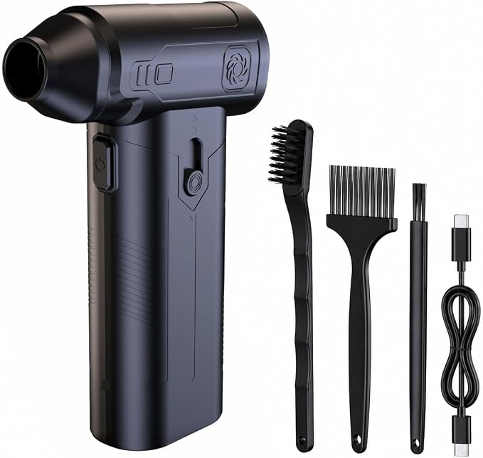 Compressed Air Duster, Powerful Cordless Electric Air Blowe | Electric Air Duster for Computer, Camera, Car Detailing – 3-Speed Adjustable, USB-C Fast Charging