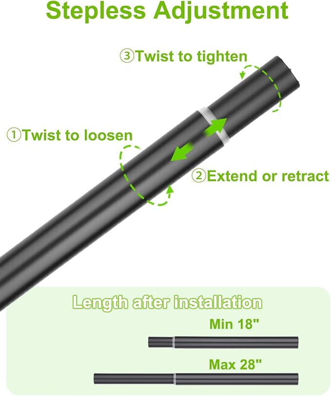 Closet Rod for Hanging Clothes, 18 to 28 Inches Adjustable Clothes Rod for Closet, Matte Black