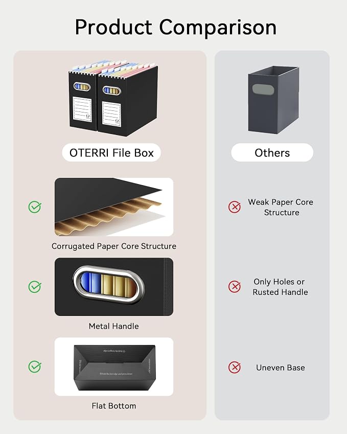 Oterri File Organizer Box, Portable Collapsible Cardboard File Folder Organizer with Handle for Letter Size Hanging Files, Document Storage Box for Home Office & Classroom (8 Packs,Assorted Colors)