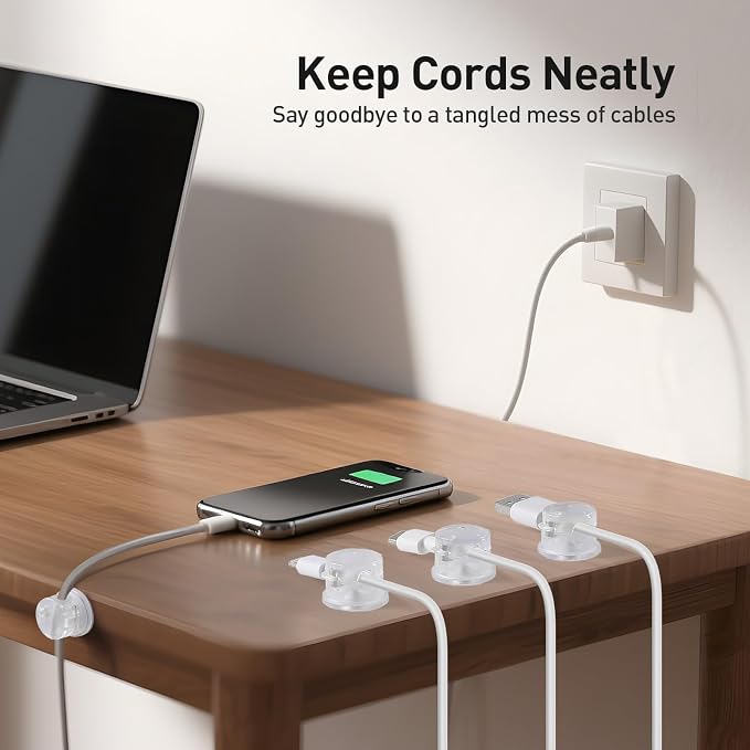 AGPTEK 8 Pack Magnetic Cable Clips, 360° Rotatable Cord Holder, Clear | Cable Holder for Nightstand, Desk Cord Organizer Adhesive Wire Management Home Phone Charging Cords USB Cable Keeper