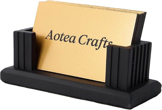 Concrete Business Card Holder Desk - Business Card Display Stand - Black | Handmade- Durable, Sturdy- Modern Industrial & Fluted Minimalist Aesthetics